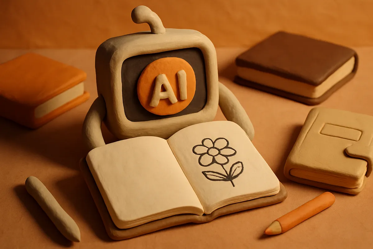 A flat-lay of an open coloring book with detailed line-art illustrations beside a laptop showing a publishing dashboard, soft natural light on a white desk